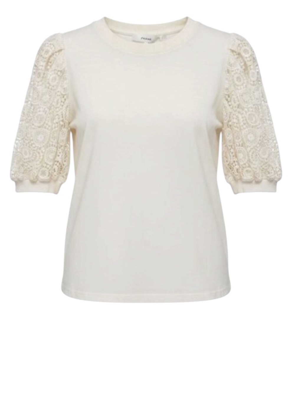 NWT FRAME Frankie Cotton Jersey Ruched Lace Puff Sleeve Crew Neck Tee Top, Size